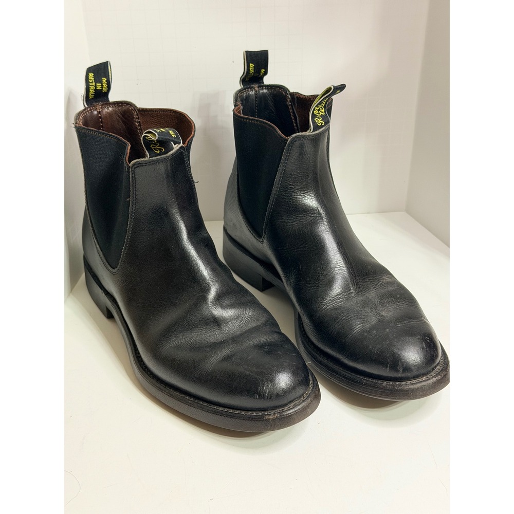 RM Williams Black Leather Chelsea Boots Mens 7.5 G WF Made in Australia
